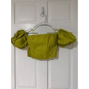 Abercrombie Fitch Green Smocked Off Shoulder Puff Sleeve Crop Top Size Medium
